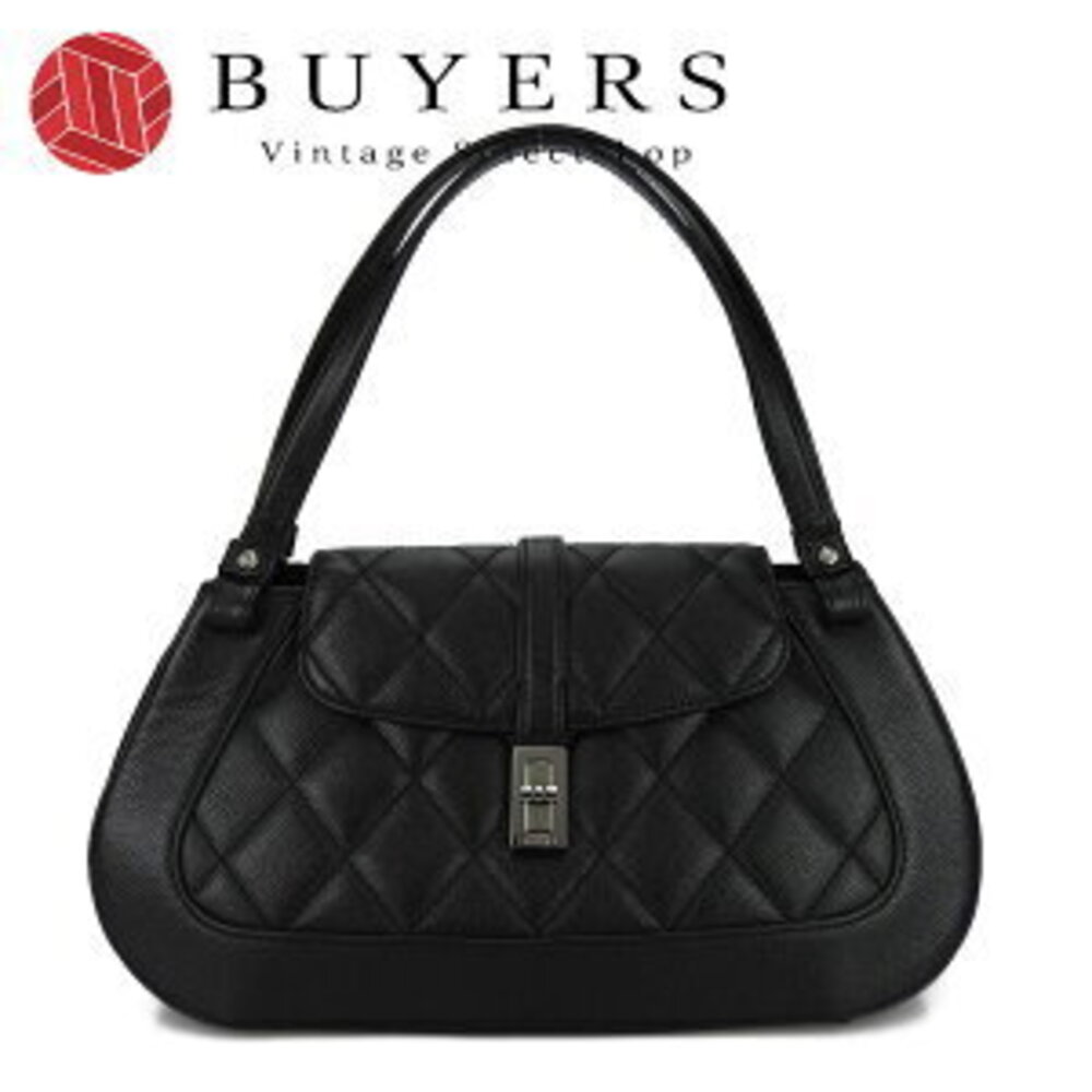 CHANEL handbag caviar skin Coco logo leather black classic